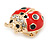 Small Red/ Black Ladybug Brooch In Gold Plated Metal - 20mm Tall - view 3