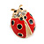 Small Red/ Black Ladybug Brooch In Gold Plated Metal - 20mm Tall