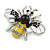 Small Yellow/ White/ Black Enamel, Crysal Bee Brooch In Rhodium Plating - 35mm Across - view 2