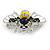 Small Yellow/ White/ Black Enamel, Crysal Bee Brooch In Rhodium Plating - 35mm Across - view 3