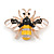 Small Yellow/ Black/ White Enamel Crysal Bee Brooch In Rose Gold Tone - 35mm W - view 3