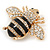 Large Gold Plated Clear Crystal with Black Enamel Bee Brooch - 55mm W - view 2