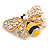 Crystal Yellow/ Black Enamel Bee Brooch In Gold Tone - 55mm Wide - view 2