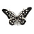 Small Black/ Milky White/ Clear Crystal Butterfly Brooch In Silver Tone - 40mm Across