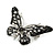 Small Black/ Milky White/ Clear Crystal Butterfly Brooch In Silver Tone - 40mm Across - view 2