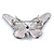 Small Black/ Milky White/ Clear Crystal Butterfly Brooch In Silver Tone - 40mm Across - view 4