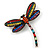 Vintage Inspired Multicoloured Crystal Dragonfly Brooch In Antique Gold Tone - 45mm Tall - view 4