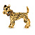 Vintage Inspired Crystal Dog Brooch In Antique Gold Tone Metal - 40mm Across