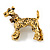 Vintage Inspired Crystal Dog Brooch In Antique Gold Tone Metal - 40mm Across - view 3