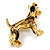 Vintage Inspired Crystal Dog Brooch In Antique Gold Tone Metal - 40mm Across - view 4