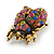 Vintage Inspired Multicoloured Crystal Ladybug Brooch In Antique Gold Tone - 32mm Tall - view 3