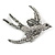 Black/ Clear Crystal Swallow/ Swift Bird Brooch In Silver Tone Metal - 68mm Across - view 2