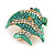 Small Funky Teal Bead, Clear Crystal Fish Brooch In Gold Tone Metal - 25mm Across - view 3