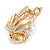 Clear Crystal Coral Enamel Gold-Fish Brooch/ Pendant with Pearl Bead - 45mm Tall - view 4