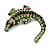 Vintage Inspired Green Crystal Crocodile Brooch/ Pendant In Antique Gold Tone Metal - 50mm Long - view 3