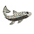 Small Quirky AB/ Black Crystal Fish Brooch In Silver Tone Metal - 35mm Across