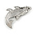 Small Quirky AB/ Black Crystal Fish Brooch In Silver Tone Metal - 35mm Across - view 3