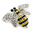 Small Clear/ Black/ Yellow Crystal Bee Brooch In Silver Tone Metal - 35mm Across - view 2