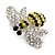Small Clear/ Black/ Yellow Crystal Bee Brooch In Silver Tone Metal - 35mm Across - view 4