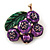 Funky Green/ Purple Enamel Blueberry Brooch In Gold Tone Metal - 40mm Across