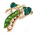Stunning Green Enamel with Faux Glass Pearl Pea Pod Brooch In Gold Tone Metal - 40mm Tall - view 2
