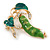 Stunning Green Enamel with Faux Glass Pearl Pea Pod Brooch In Gold Tone Metal - 40mm Tall - view 3
