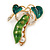 Stunning Green Enamel with Faux Glass Pearl Pea Pod Brooch In Gold Tone Metal - 40mm Tall - view 4