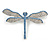 Statement Clear/ Light Blue Crystal Dragonfly Brooch In Silver Tone Metal - 75mm Across