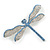 Statement Clear/ Light Blue Crystal Dragonfly Brooch In Silver Tone Metal - 75mm Across - view 2