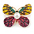 Yellow/ Pink Crystal Butterfly Brooch In Gold Tone Metal - 40mm Across
