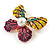 Yellow/ Pink Crystal Butterfly Brooch In Gold Tone Metal - 40mm Across - view 2