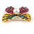 Yellow/ Pink Crystal Butterfly Brooch In Gold Tone Metal - 40mm Across - view 4
