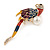 Multicoloured Enamel, Diamante Exotic Parrot Bird Brooch In Gold Plated Metal - 63mm Tall - view 2