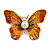 Red/ Yellow Glitter Butterfly Brooch In Gold Tone - 45mm Across
