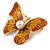 Red/ Yellow Glitter Butterfly Brooch In Gold Tone - 45mm Across - view 2
