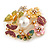 Multicoloured Crystal, Enamel Flower, Ladybug, Butterfly Wreath Brooch/ Pendant In Gold Tone Metal - 50mm Tall - view 2
