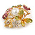 Multicoloured Crystal, Enamel Flower, Ladybug, Butterfly Wreath Brooch/ Pendant In Gold Tone Metal - 50mm Tall - view 4