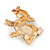 Happy Puppy Dog Brooch In Gold Tone Metal - 40mm Across - view 3