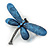 Blue Acrylic Dragonfly Brooch In Gun Metal Finish - 70mm Across - view 2