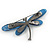 Blue Acrylic Dragonfly Brooch In Gun Metal Finish - 70mm Across - view 4