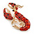 Black/ Red Crystal, Red Enamel Lobster Brooch in Gold Tone - 50mm Across - view 2
