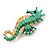 Bright Green/ Gold Enamel Crystal Seahorse Brooch/ Pendant in Gold Tone Metal - 50mm Tall - view 2