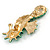 Bright Green/ Gold Enamel Crystal Seahorse Brooch/ Pendant in Gold Tone Metal - 50mm Tall - view 4