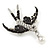 Stunning Black/ Clear Crystal Swallow/ Swift Brooch In Silver Tone - 50mm Across - view 2