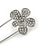 Silver Plated Clear Crystal Safety Pin Brooch With Flower Motif - 80mm L - view 2