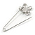 Silver Plated Clear Crystal Safety Pin Brooch With Flower Motif - 80mm L - view 3