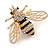 Gold Plated Clear Crystal, Black Enamel Bee Brooch - 40mm Across - view 2