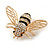 Gold Plated Clear Crystal, Black Enamel Bee Brooch - 40mm Across - view 3