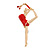 Gold Tone Red Enamel Rhythmic Gymnast with Clubs Brooch - 50mm Tall