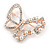Exquisite Crystal, Faux Pearl Bead Butterfly Brooch In Rose Gold Metal - 40mm Across - view 2